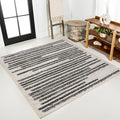 JONATHAN Y Khalil Modern Berber Stripe Cream/Black 4x4 Square Indoor Area Rug by JONATHANY