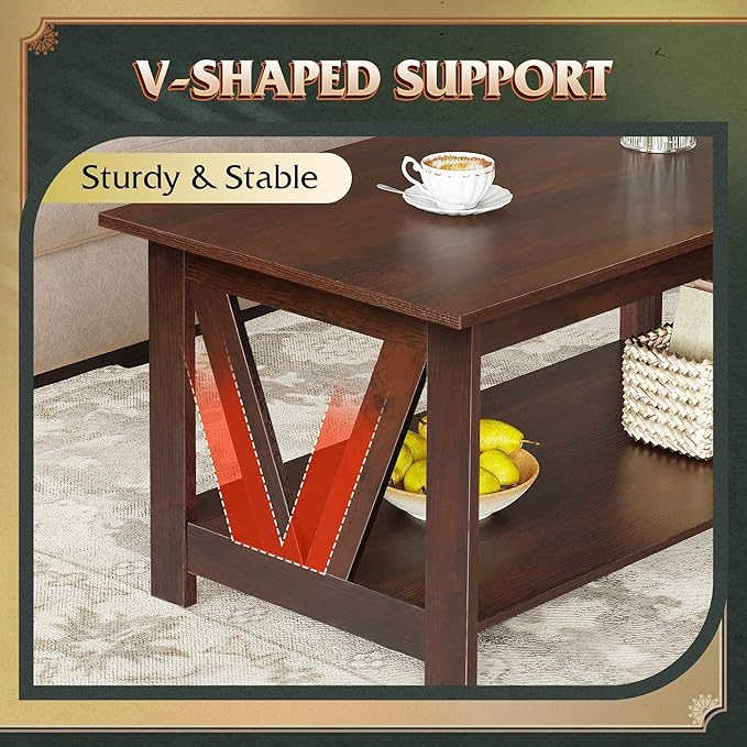 WLIVE Coffee Table with Storage Shelf, 39.4" Farmhouse Coffee Table with - Image 4