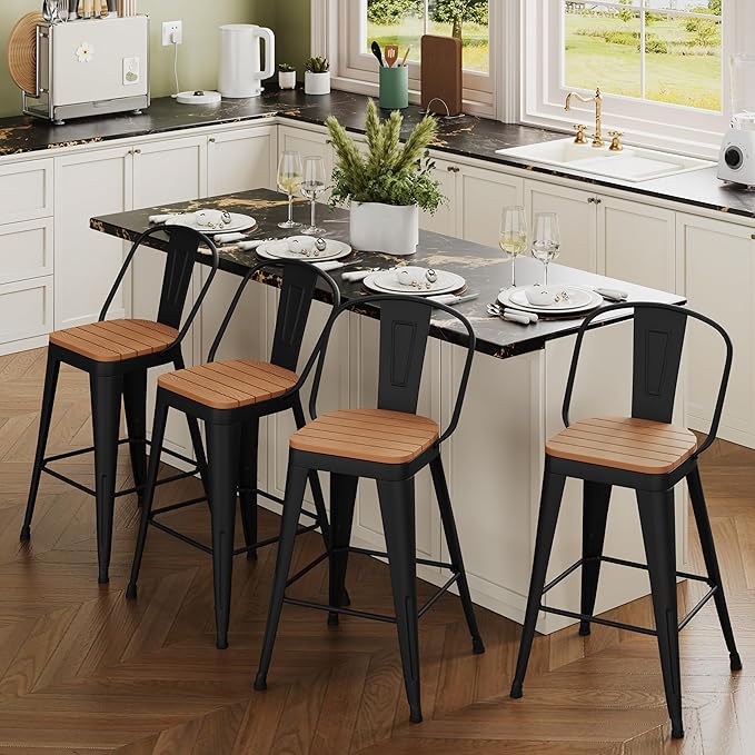 Outdoor Metal Bar Stools Set of 4, 30 inch Barstools Counter Height Bar Stool - Image 7