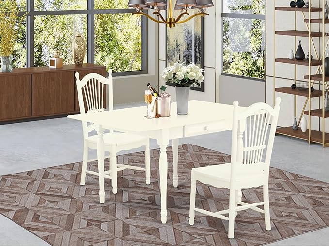East West Furniture MZDO3-LWH-W 3 Piece Dining Set Contains a Rectangle Dining - Image 2