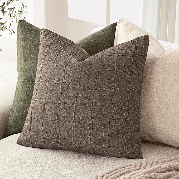 Foindtower Set of 2 Decorative Linen Check Throw Pillow Covers Neutral - Image 5