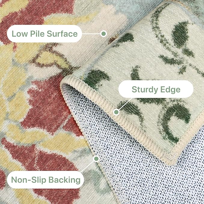 GENIMO Floral Runner Rug 2X6, Machine Washable Non Slip Vintage Patchwork - Image 5