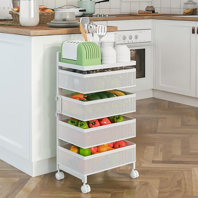 Fruit Basket for Kitchen No Assembly, Rolling Rotating Storage cart, Bathroom - Image 3