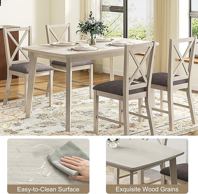 47'' Solid Wood Dining Table for 4-6, Farmhouse Kitchen Table for Kitchen - Image 5