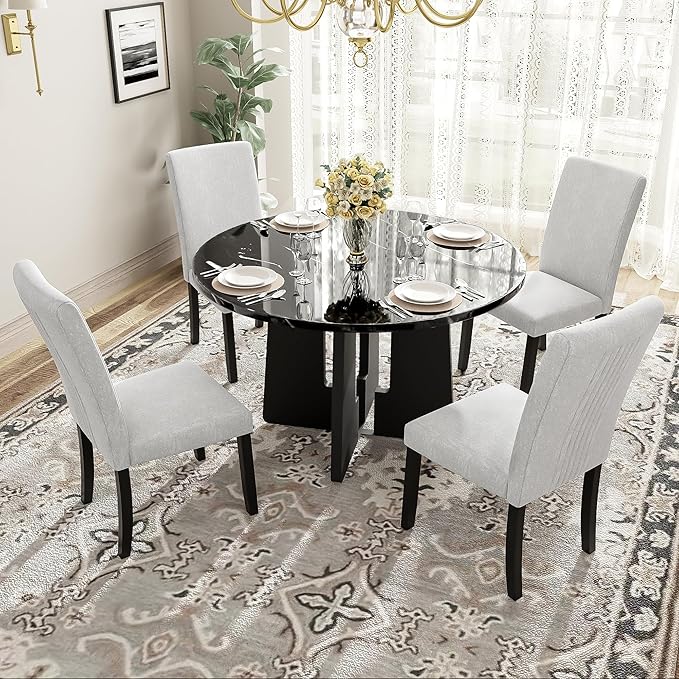 Ball & Cast Dining Table Set for 4 W/ 4 Upholstered Chairs, 5 Piece Dining by BallCast