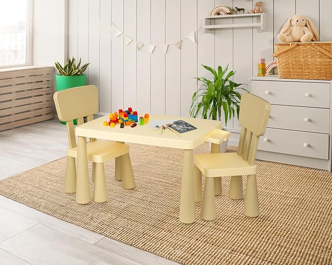 Kids Table and Chairs Set with Storage Drawer, Height-Adjustable Children's Desk - Image 4