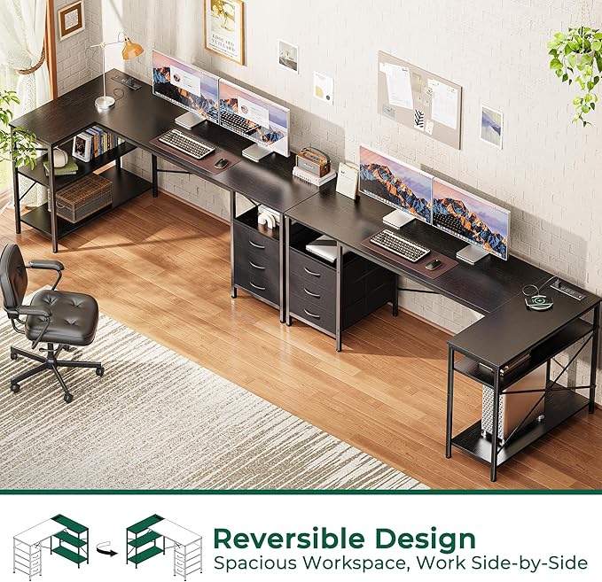 Huuger L Shaped Desk with Power Outlets, 63 Inch Reversible Computer Desk with - Image 4