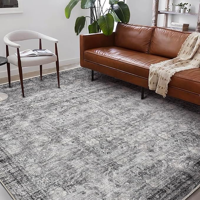 Washable Area Rug 8'x10' Retro Boho Design Non-Shedding Non-Slip Easy Care Ideal - Image 2