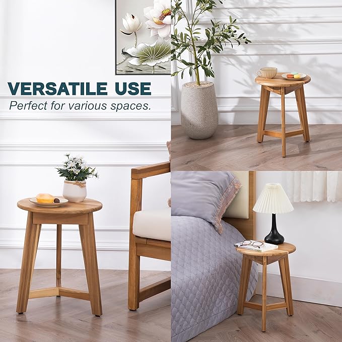 Round Side Table – Acacia Wood End Table - Image 4