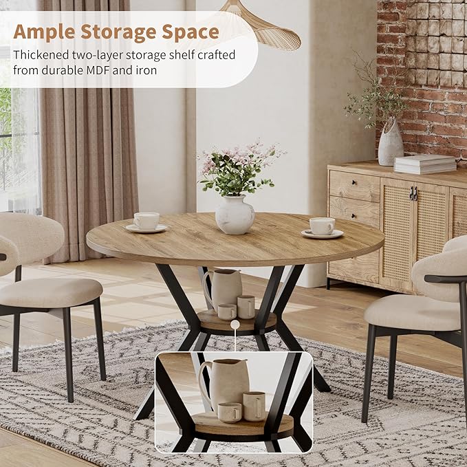 Round Dining Table for 4, 42 Inch Farmhouse Kitchen Table - Image 3
