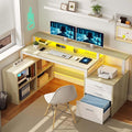 DWVO L Shaped Desk with Drawers, Corner Home Office Desk with Storage Shelves & by DWVO
