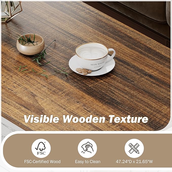 Farmhouse Coffee Table with Drawers 47 in Living Room Tables with Storage - Image 4