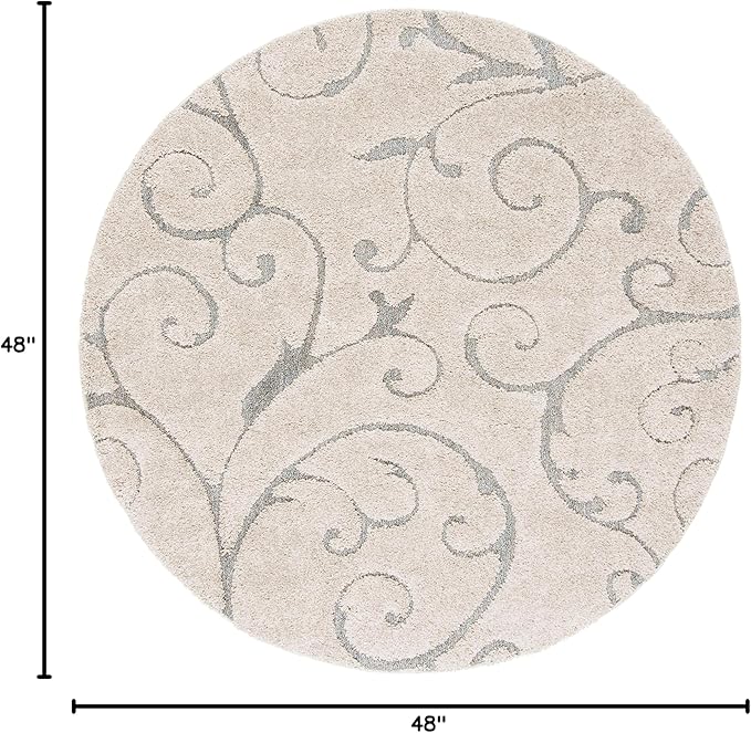 SAFAVIEH Florida Shag Collection 4' Round Beige/Blue Grey SG455 Scrolling Vine - Image 2