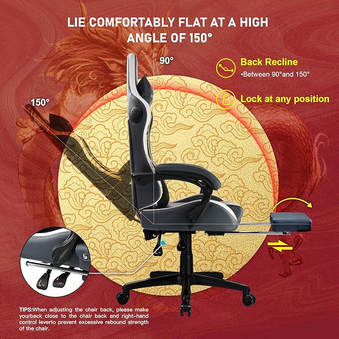 GTPLAYER Gaming Chair with Bluetooth Speakers and Footrest, Dragon Series Video - Image 6