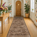 Brown Earthy Boho Washable 3x10 Extra Long Hallway Runner Rug, Waterproof Large by HazoHaus