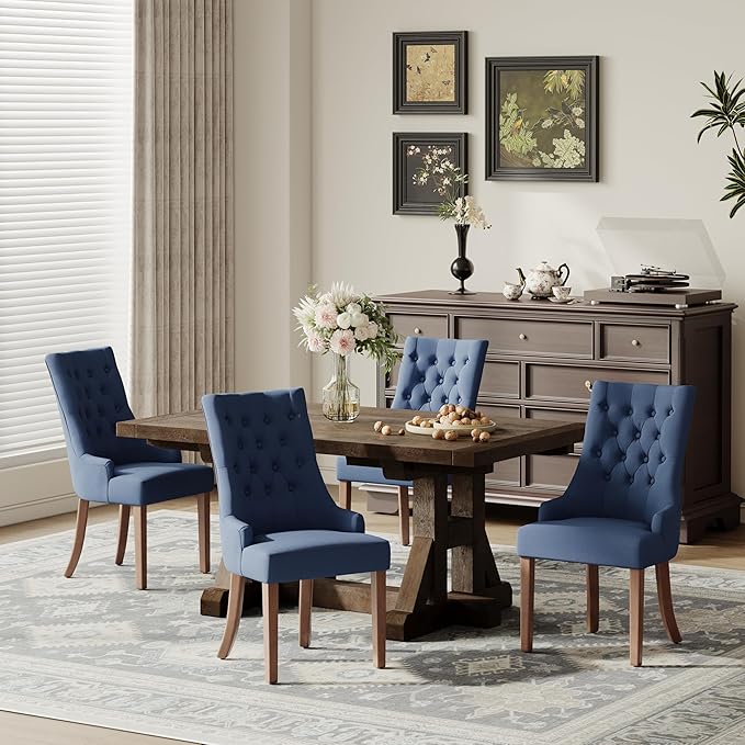 COLAMY Wingback Upholstered Dining Chairs Set of 4, Fabric Dining Room Chairs - Image 3