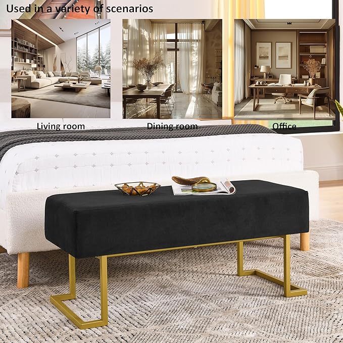 Modern Style Bedroom Double Seat Bench, Cushioned Bed end Stool, Living Room - Image 7