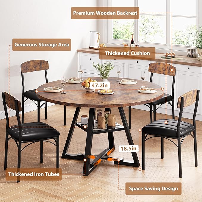 Round Dining Table Set for 4, Kitchen Table and Chairs for 4, Circle Table - Image 4