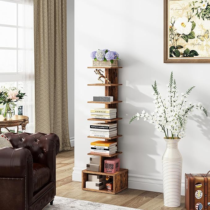 TUTOTAK Narrow Bookshelf, Vertical 8-Tier Bookcase, Spine Book Shelf - Image 8