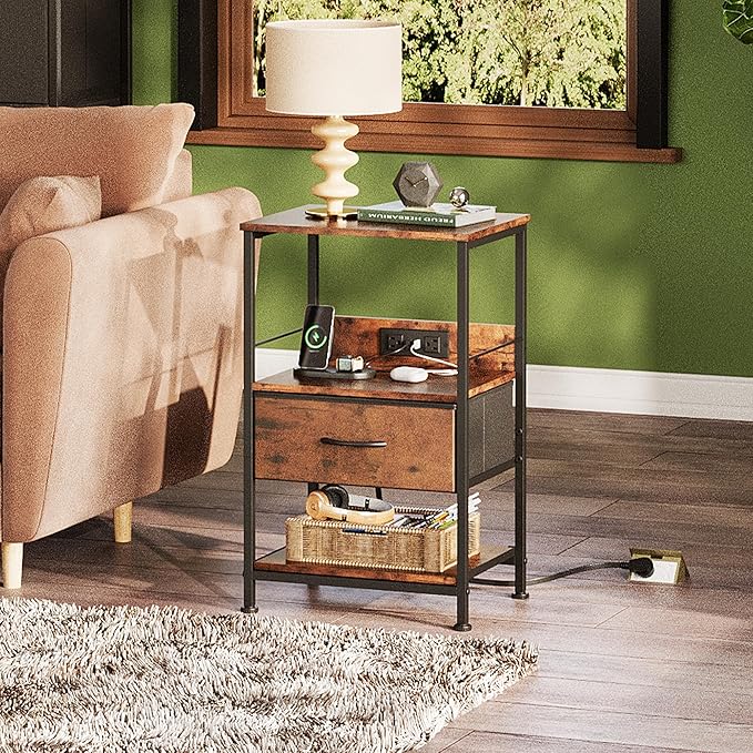 WLIVE Night Stand with Charger Station, LED Nightstand with Adjustable Fabric - Image 8