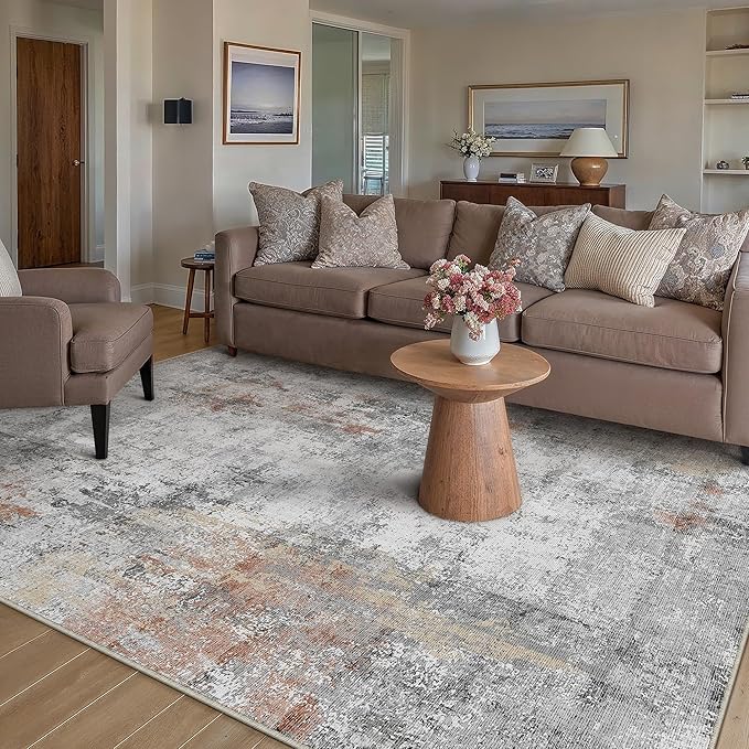 5x7 Washable Area Rug Grey Rust Modern Neutral Abstract Living Room Bedroom by WondRg