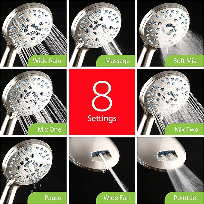 Hotel Spa AquaCare High Pressure 8-mode Handheld Shower Head - Image 4