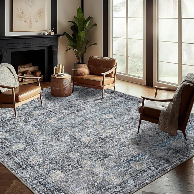 Washable Area Rug 8'x10' Boho Design Non-Shedding Non-Slip Easy Care Ideal by CHAMPLANT