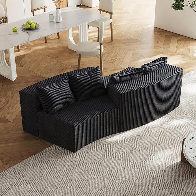 KEIKI Corduroy Curved Sectional Sofa, 2 Seater Symmetrical Modular Semi - Image 4