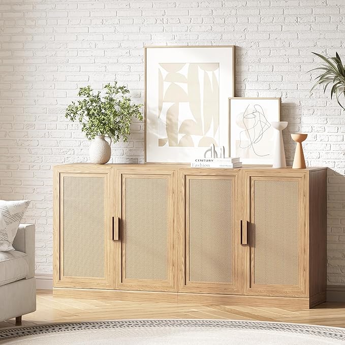 Buffet Cabinet, 4-Doors Sideboard Cabinet by Casaphoria