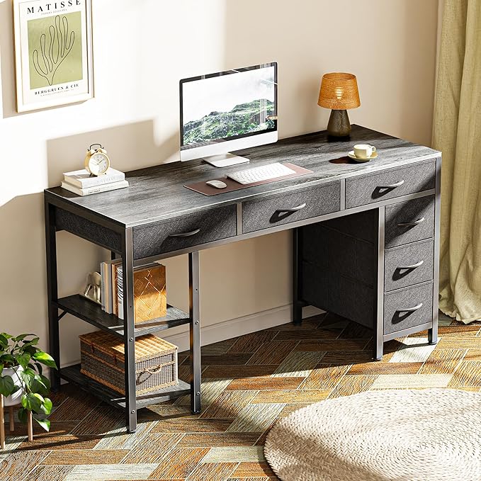 Huuger Computer Desk with 6 Drawers, 47 Inch Office Desk with Shelves, - Image 8