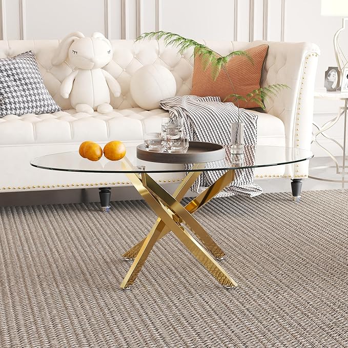 Glass Coffee Table with Chromed Legs, Oval Modern Living Room Center Table - Image 3