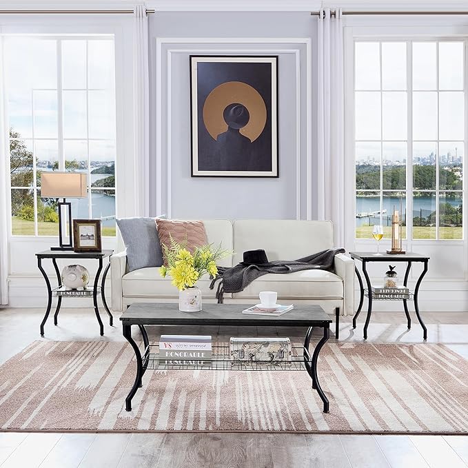 VECELO 3 Pieces Living Room Table Sets, Coffee and End Tables - Image 6