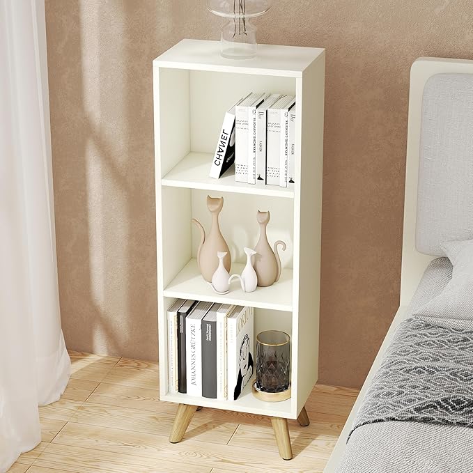 Manora Small Bookcase with 3 Open Shelves, Modern White Bookshelf with Wooden - Image 5