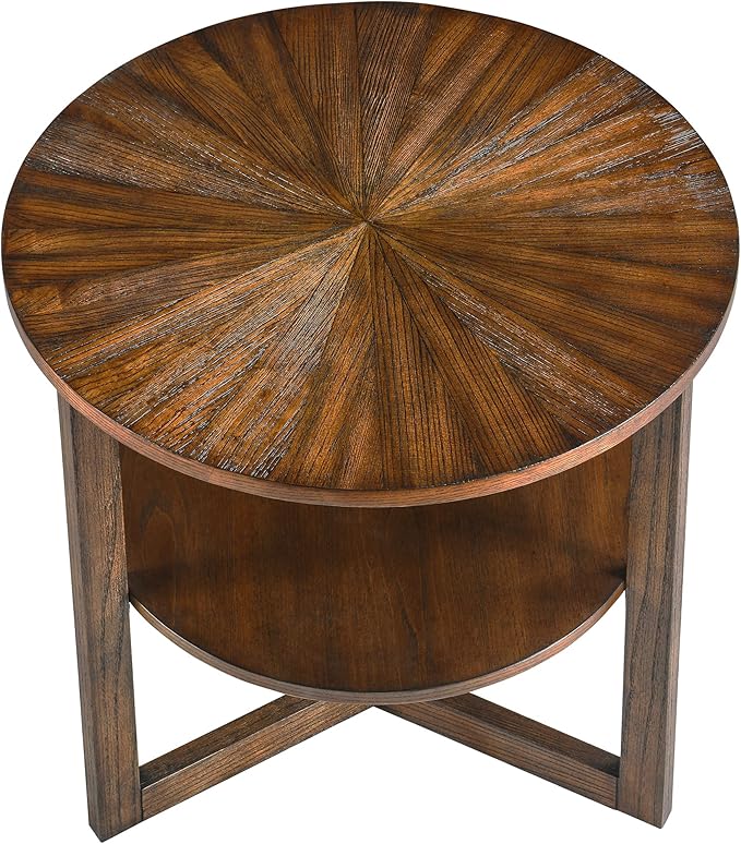 Large Round End Table with Storage Shelf, 25.2" Dia Rustic Beside Tables with - Image 8