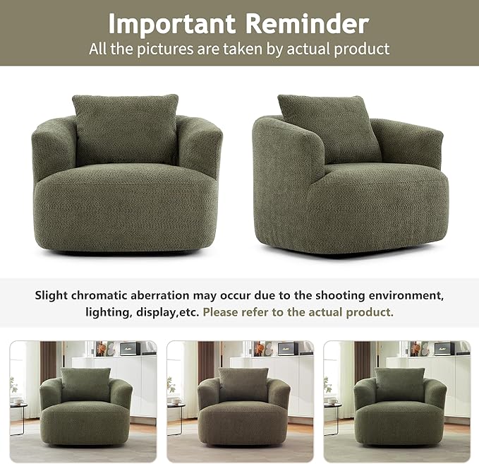 Merax Modern Cozy Chenille 360° Swivel Sofa Chair w/a Throw Pillow, 38.2" - Image 6