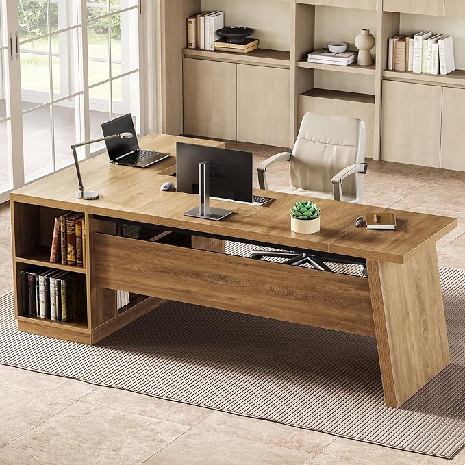 LITTLE TREE 78-Inch L-Shaped Executive Desk, Modern Desk - Image 6