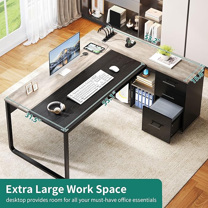 YITAHOME Executive Desk with Power Outlets, Executive Desk with Drawers & - Image 4