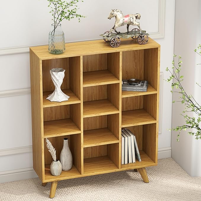 Manora Bookshelf with 10 Open Storage Cubes, Wooden Bookcase Organizer - Image 6