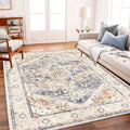 Area Rug 6'x9' Blue Khaki Washable Vintage Traditional Floor Cover Thin Retro by CHAMPLANT