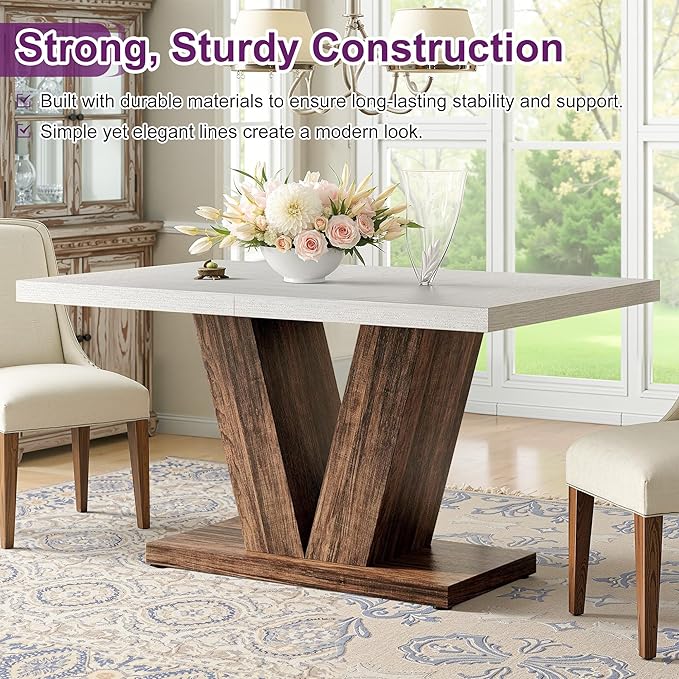 47" Dining Table, Wooden Kitchen Dinner Table Heavy Duty, Farmhouse Table - Image 4