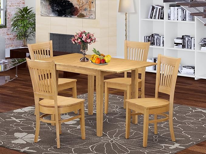 East West Furniture NDVA5-OAK-W 5 Piece Dining Room Furniture Set Includes a - Image 2