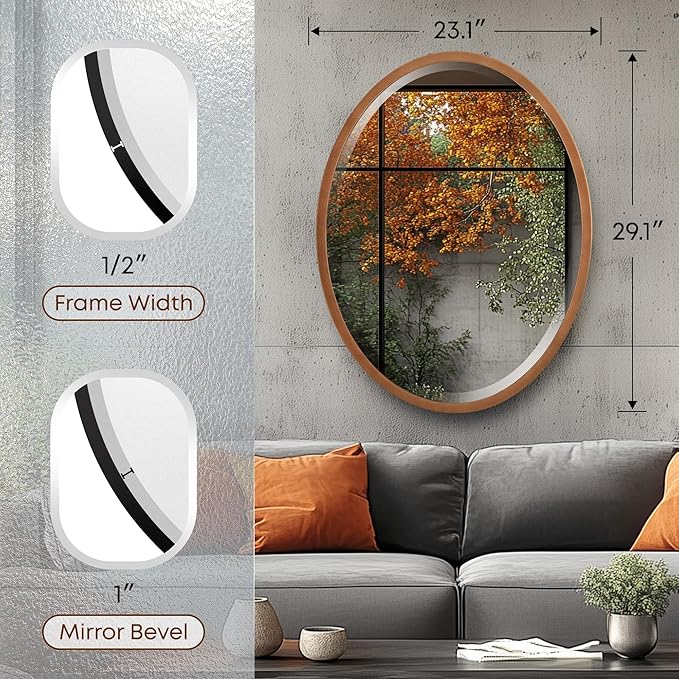 OVALCREST - Oval Wooden Beveled Wall Mirror - Image 3