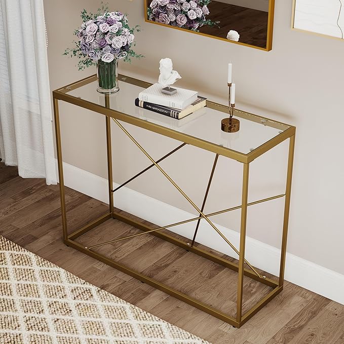 OIOG Glass Console Table for Entryway, Modern Sofa Table - Image 5