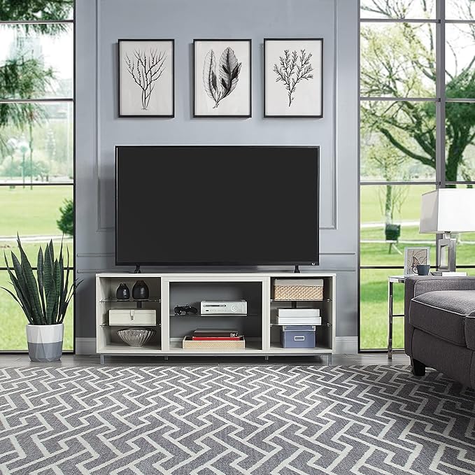 Manhattan Comfort Brighton 60" TV 7 Shelves, Tempered Glass Dividers and Media - Image 2