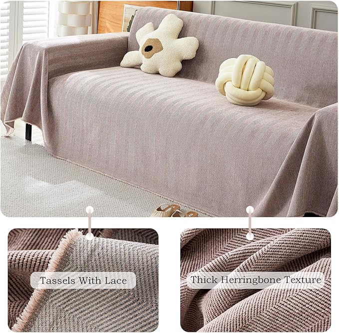 STACYPIK Solid Pink Sofa Cover for Pets Dogs, Cooling Chenille Herringbone - Image 3