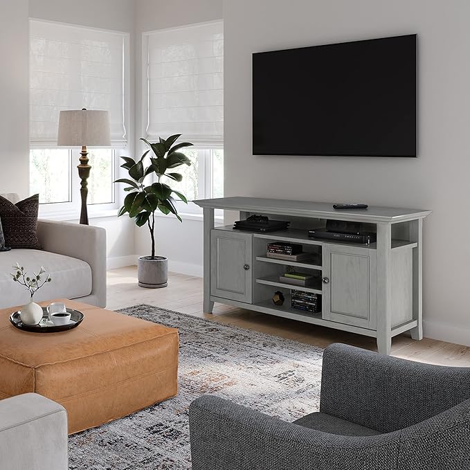 SIMPLIHOME Amherst 54-inch Wide Solid Wood TV Stand in Fog Grey, - Image 2