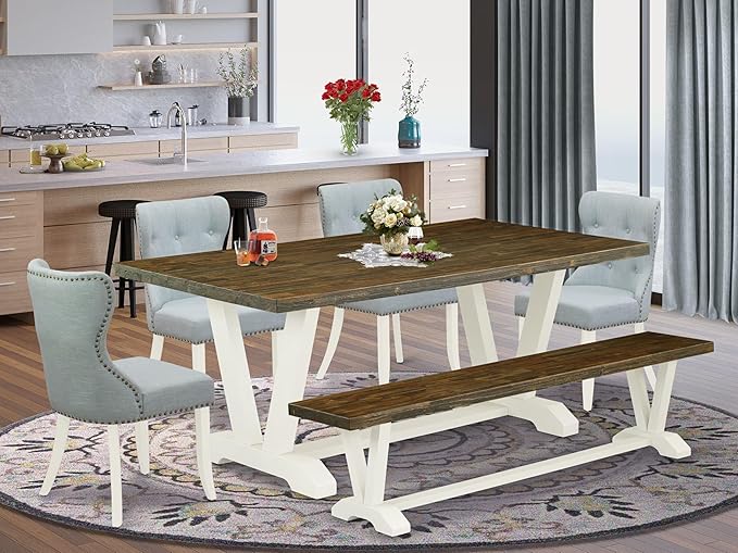 East West Furniture V077SI215-6 6 Piece Dining Table Set Contains a Rectangle - Image 2