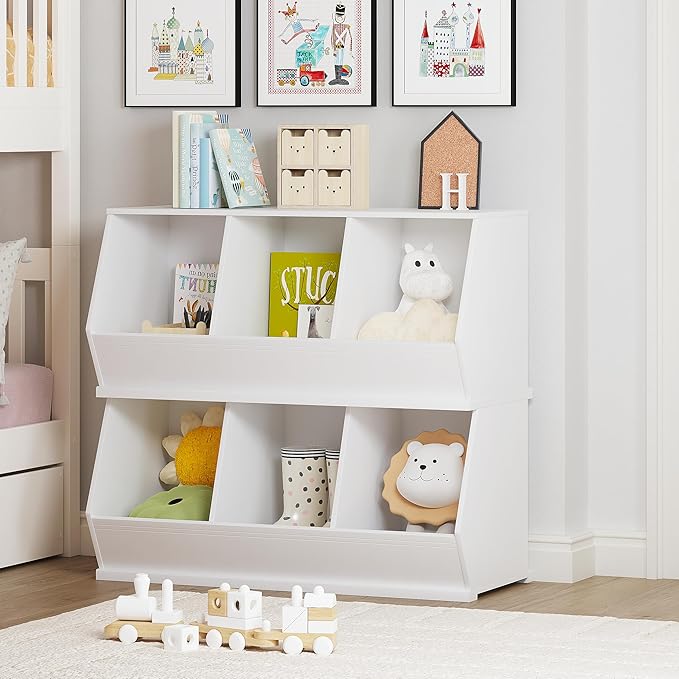 UTEX Stackable Toy Storage Cabinet, Wooden Cubby Organizer, Living Room - Image 3