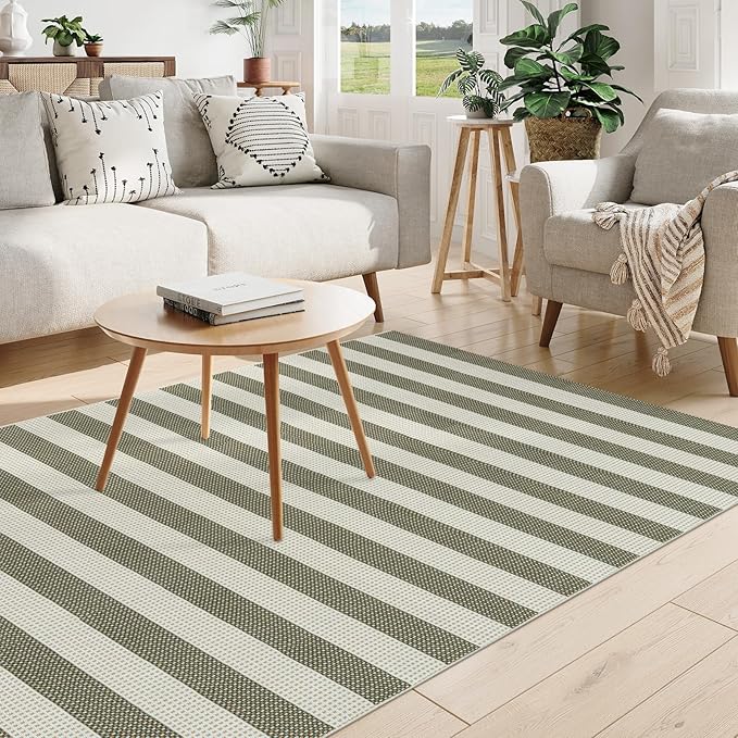 OJIA Outdoor Patio Rug 5'x7', Striped Rug Machine Washable Large Area Rugs - Image 8