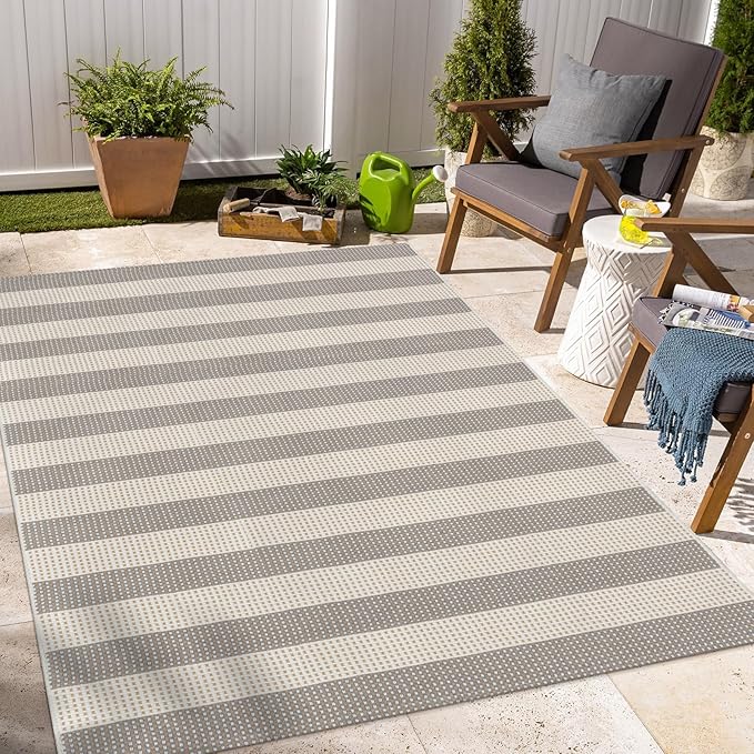 OJIA Outdoor Area Rug 4'x6' Striped Patio Rugs Washable Woven Cotton Indoor - Image 7